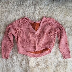 Free People Pink and Orange V-Neck Sweater